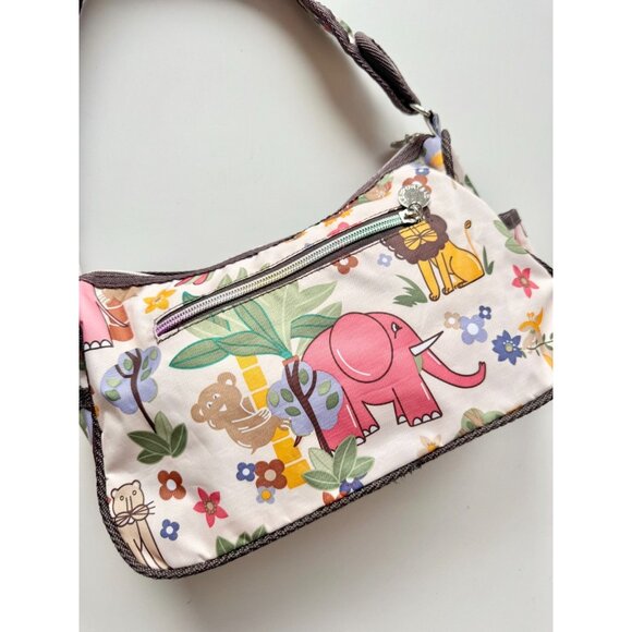 LESPORTSAC Jungle Animal Print Nylon Logo Grosgrain Trim Shoulder Bag Purse - Picture 6 of 15